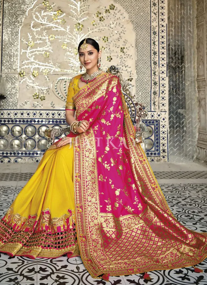 Yellowish Pink Dual Tone Silk Saree